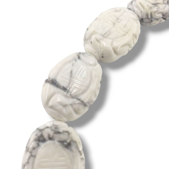 Howlite Scarab Bead Collar Necklace Egyptian Revival Beetle 925 Closure Heavy - Picture 3 of 12